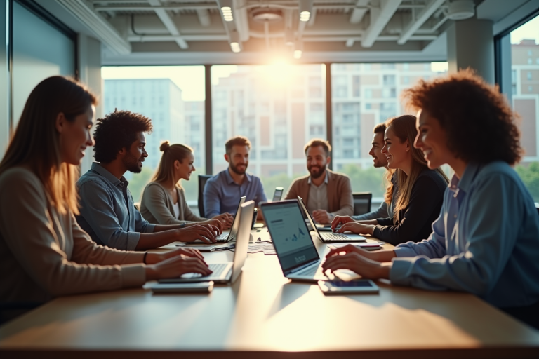 Groupe de collaborateurs divers travaillant ensemble au bureau