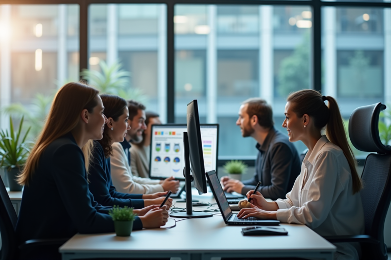 Groupe d agents publics collaborant dans un bureau lumineux