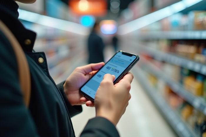 Main tenant un smartphone pour comparer prix en magasin