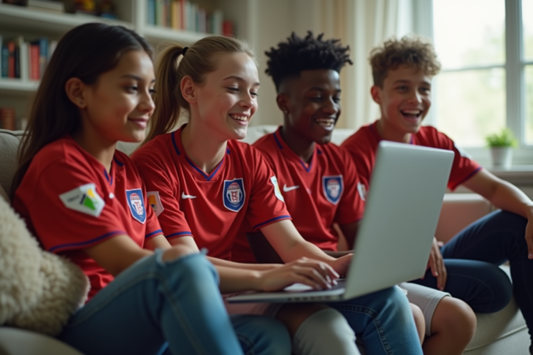 Jeunes supporters de football regardant un match en groupe