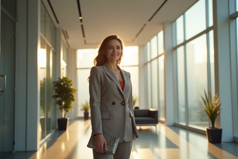 Femme d'affaires confiante dans un bureau moderne et lumineux