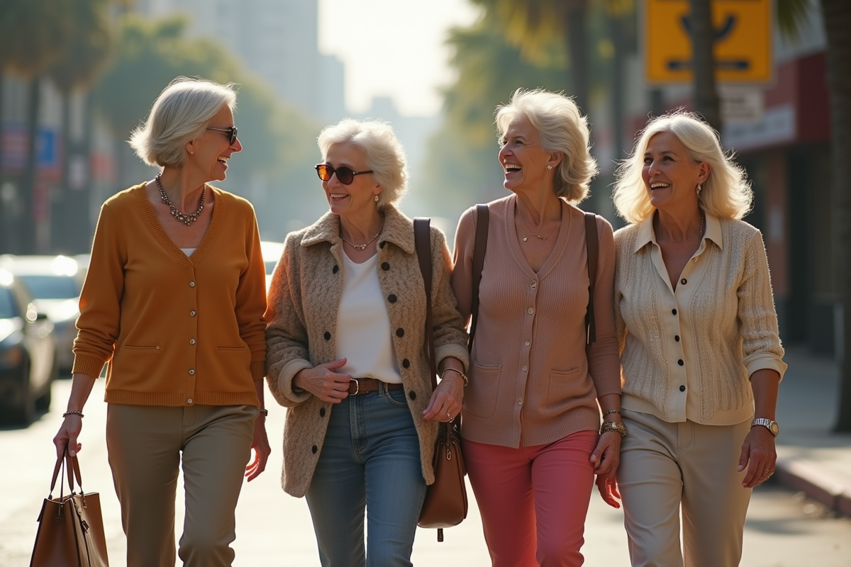 Quatre femmes d age moyen marchant ensemble dans Los Angeles