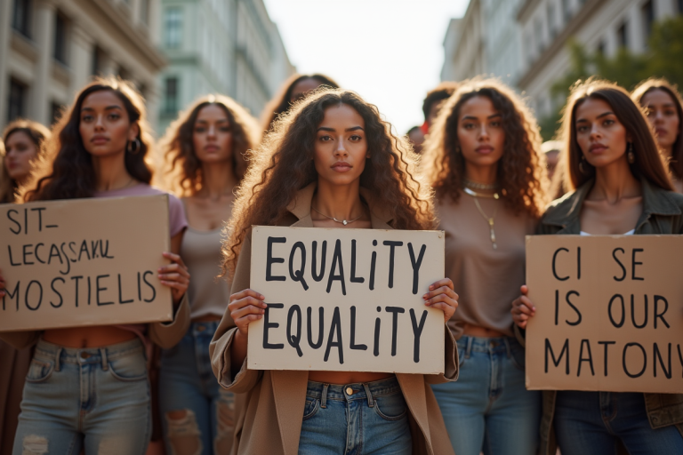 Groupe de mannequins engagés dans une manifestation urbaine