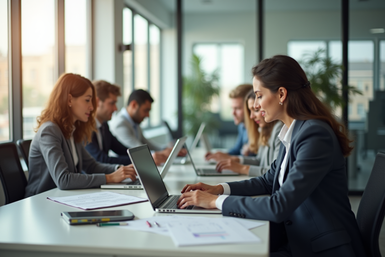 Groupe de professionnels dans un bureau lumineux