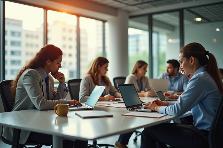 Groupe de professionnels dans un bureau moderne lumineux