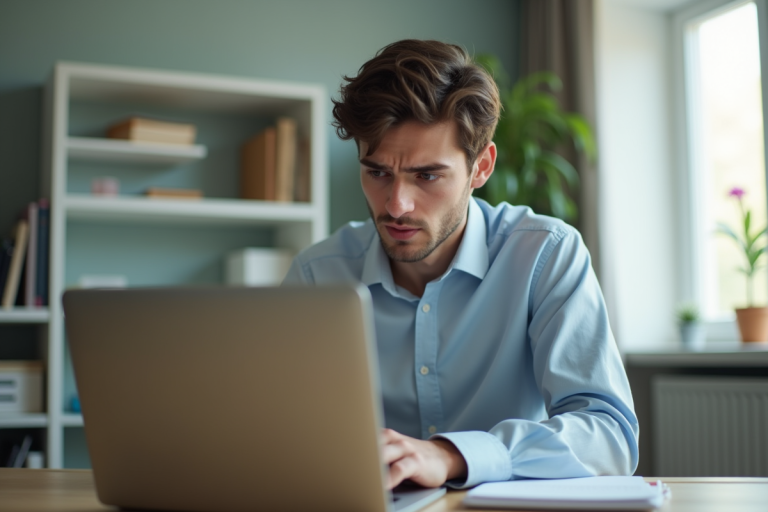 Jeune professionnel frustré dans un bureau lumineux
