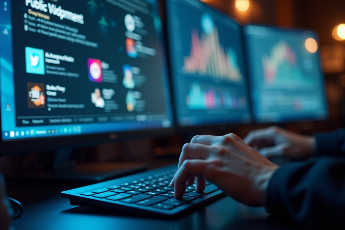 Mains tapant sur un clavier avec plateformes d emploi ouvertes