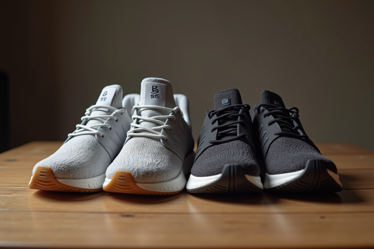 Deux paires de sneakers authentiques et fausses côte à côte